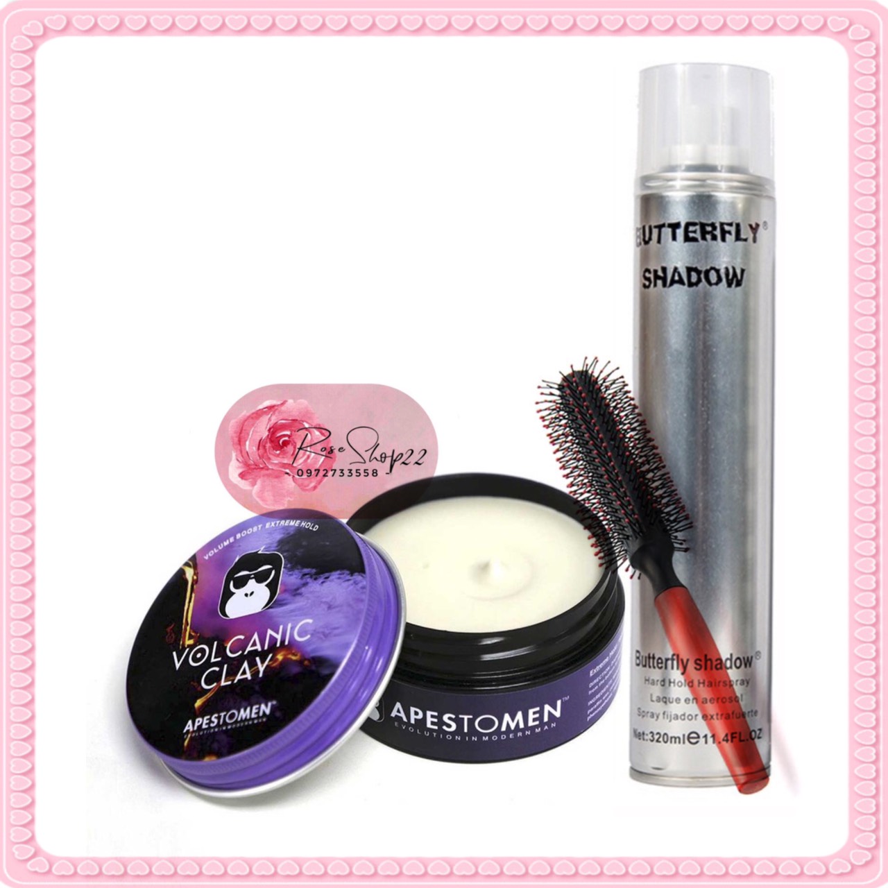 Tặng Lược - Combo Sáp Vuốt Tóc Volcanic Clay Version + Gôm Butterfly + Lược Tròn