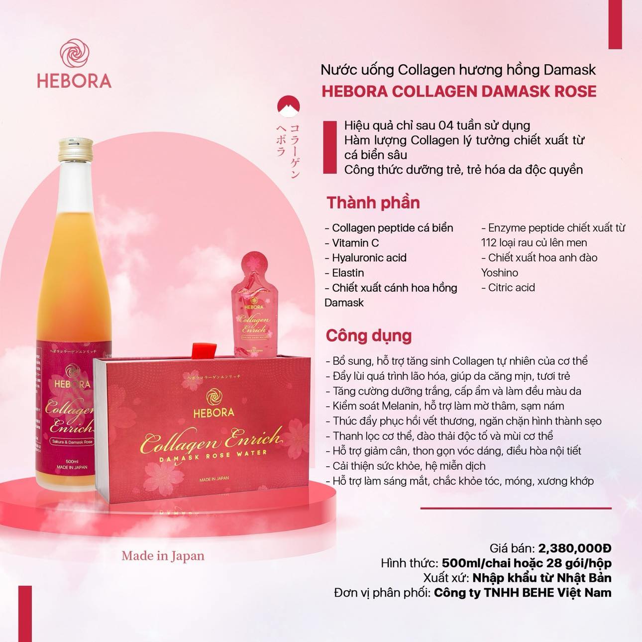 Hebora Collagen - Đa dạng - Collagen Enrich - Collagen Nhật Bản - Quà Valentine cực chuẩn cho Người yêu thương - đẹp da, trắng da, thơm tho