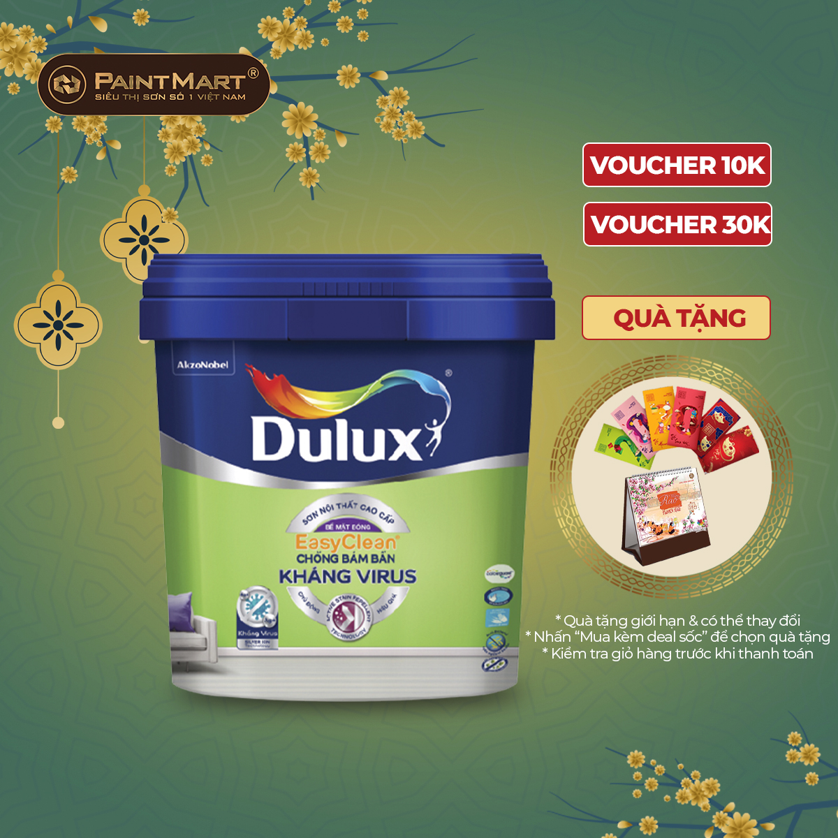 Sơn tường trong nhà Dulux EasyClean kháng Virus lon 5 lít