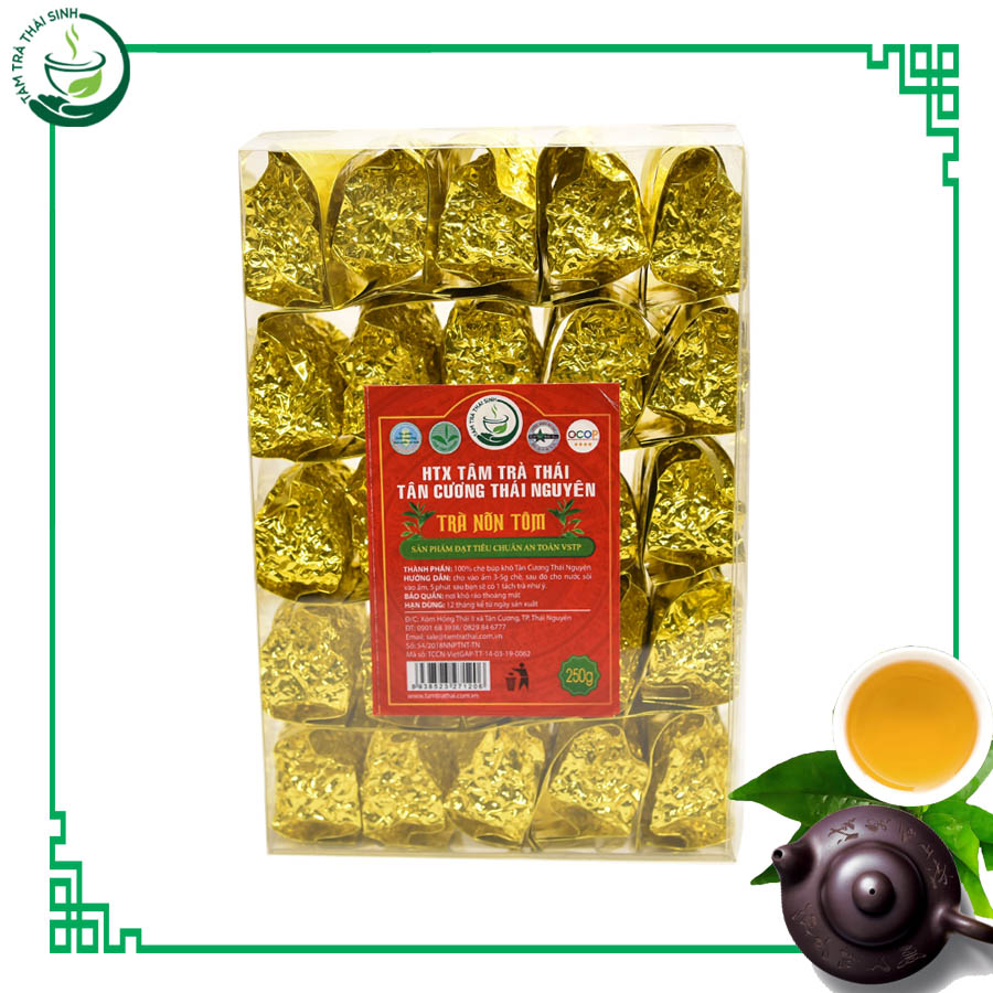 Trà nõn tôm (Trà cánh hạc) – Hộp 25 ấm 250g - Tâm Trà Thái