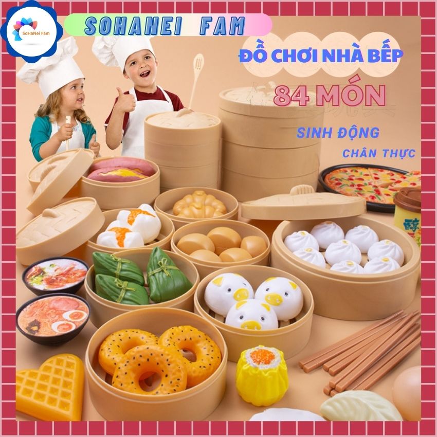 Đồ Chơi Nhà Bếp Nấu Ăn 84 Món Cho Bé -SOHANEI FAM -Hình Dáng Sinh Động, Màu Sắc Chân Thật Tựa Như Một Gian Bếp Xinh Xắn Thực Thụ, Kitchen toys