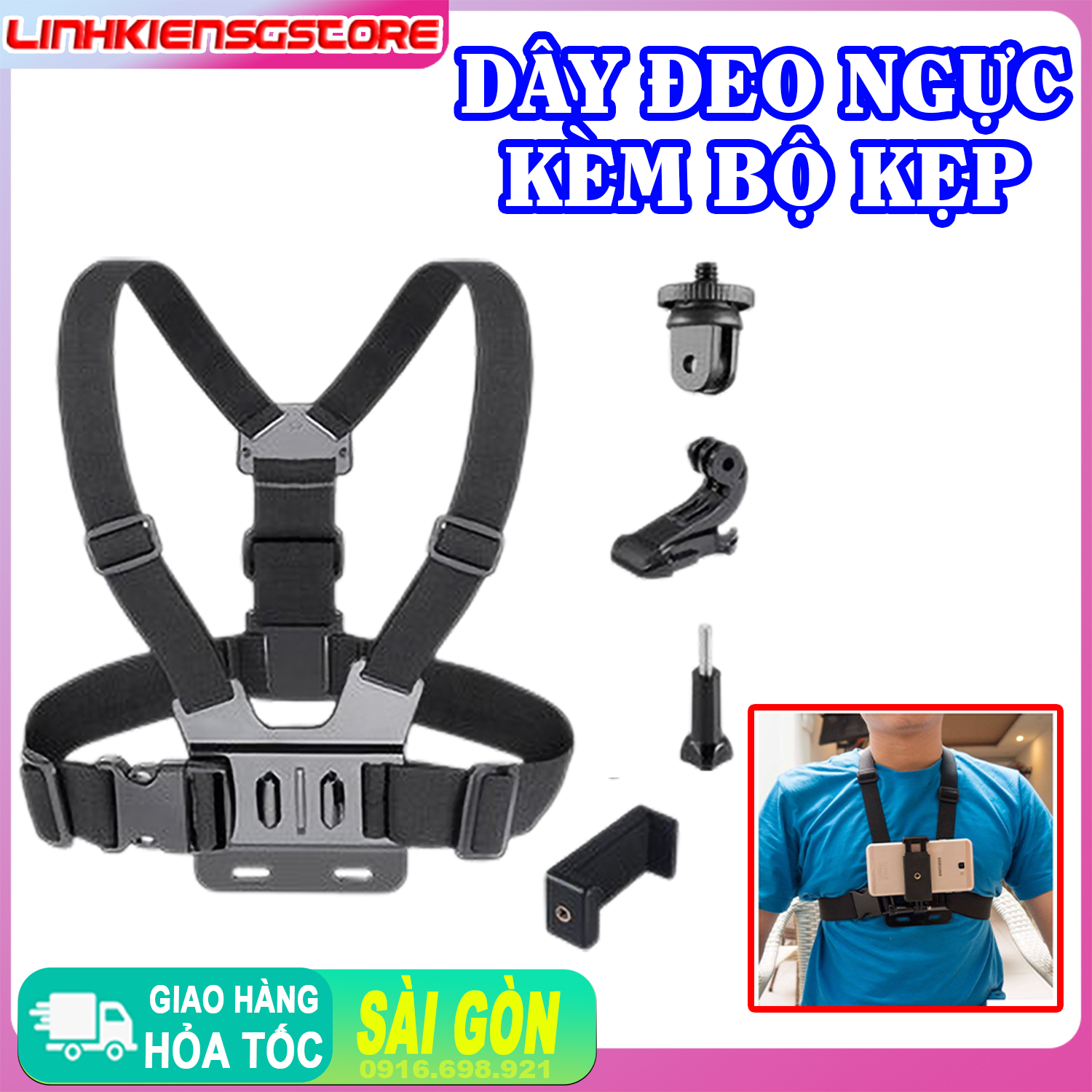 [HCM]Dây Đeo Ngực Điện Thoại Gopro Cho Camera Hành Trình Kèm Bộ Kẹp Điện Thoại