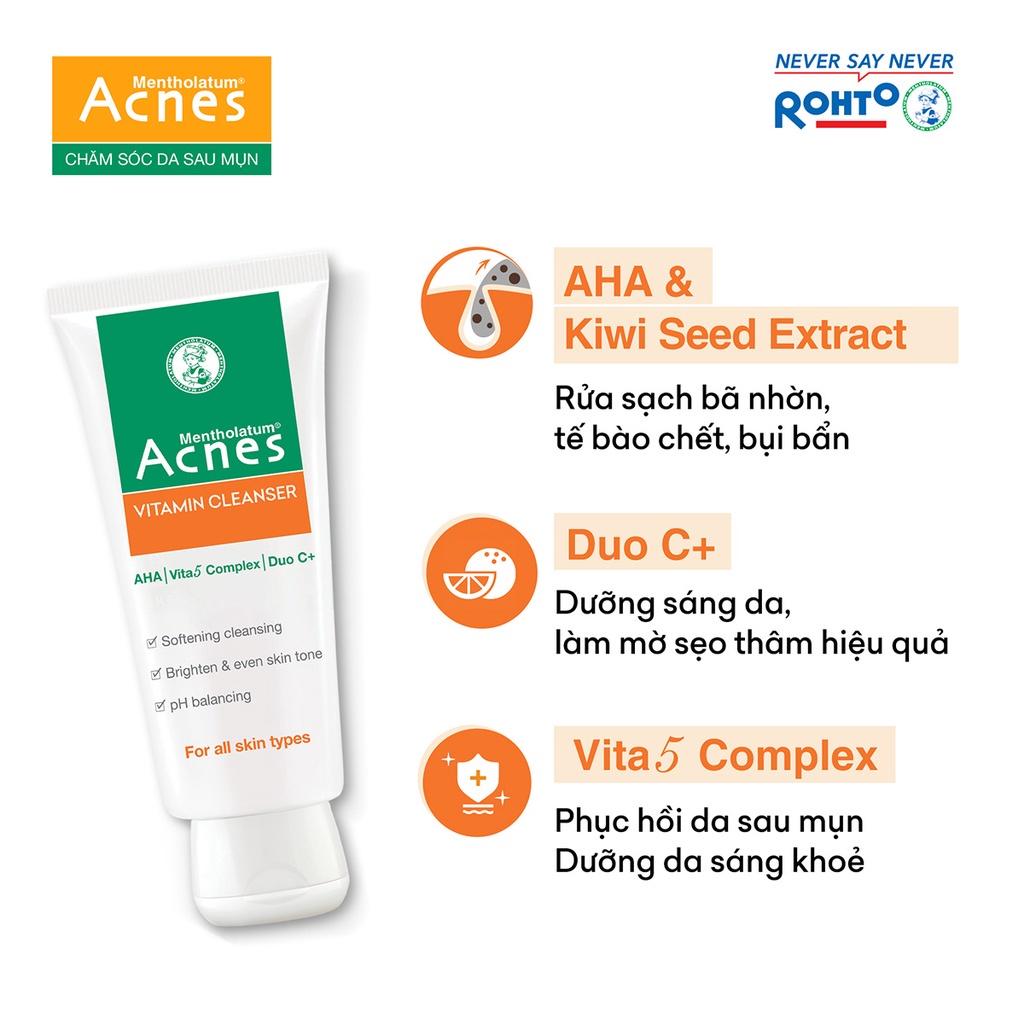 Sữa rửa mặt acnes vitamin cleanser - sáng da mờ vết thâm