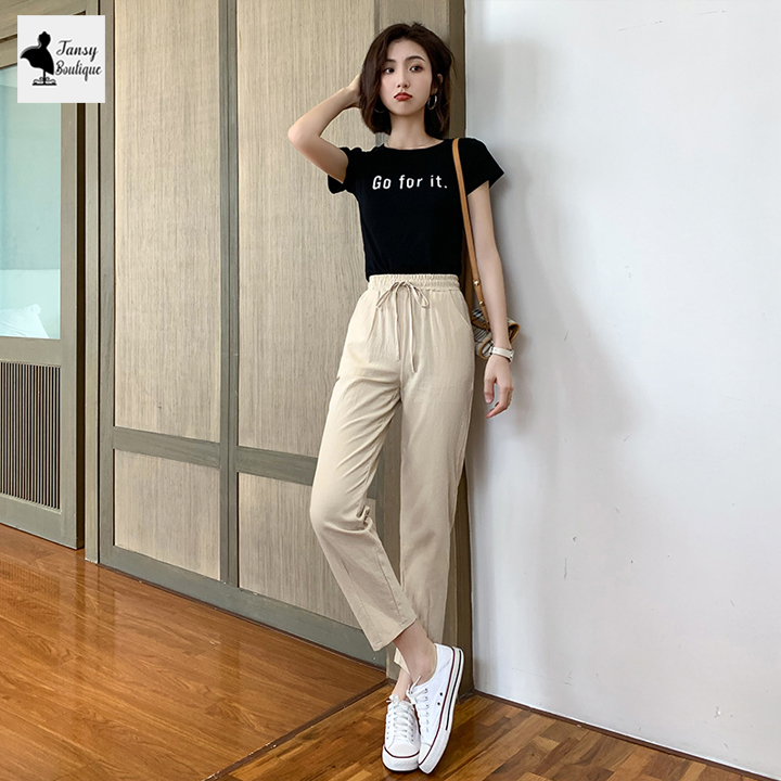 Freeship-Hoàn tiền 25% - Quần baggy nữ lưng thun phối nơ chất liệu đũi siêu nhẹ siêu thoáng mát có size lớn big size - Quần đũi nữ - Tansy Boutique