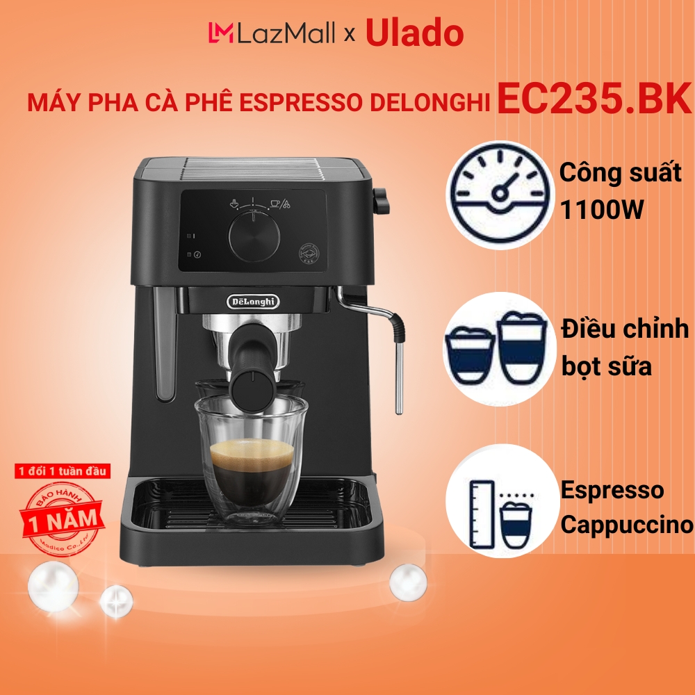 Máy pha cà phê espresso delonghi ec235.bk công suất 1100w đánh bọt sữa, tạo lớp kem capuchino, latte - bh 12 tháng - ulado
