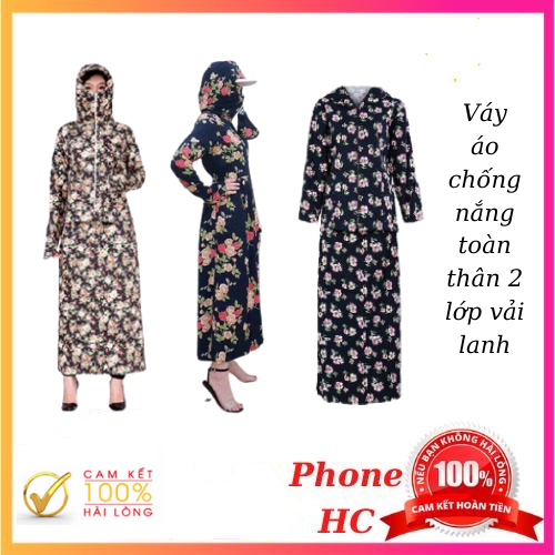 Váy áo chống nắng toàn thân 2 lớp vải lanh nhung Nhật chất xịn mềm êm nhẹ thoáng mát chùm kín chân