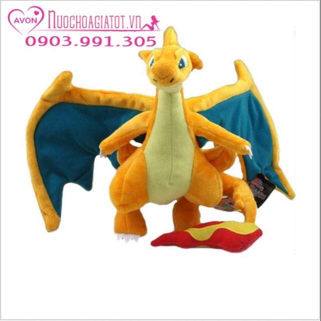 [HCM]TẶNG TÚI QUÀ - GẤU BÔNG POKEMON RỒNG LỬA MEGA CHARIZARD Y MEGA LIZARDON Y MÀU CAM 25CM