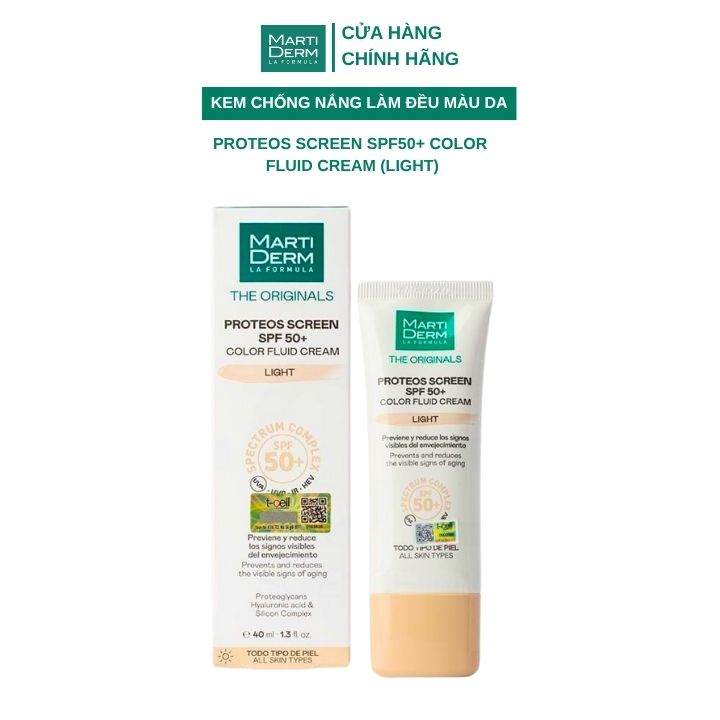 [PHIÊN BẢN MỚI] Kem Chống Nắng Ngừa Sạm Nám MartiDerm The Originals Proteos Screen SPF50+ Color Fluid Cream (Light) (40ml)