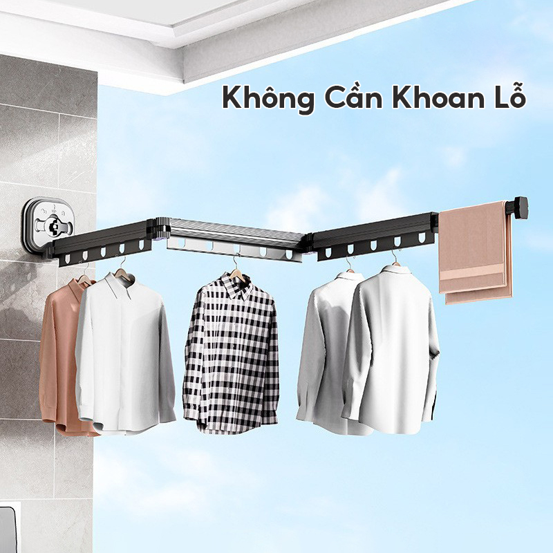 GK-KOOK 4 Thanh Móc treo quần áo gắn tường gấp gọn dùng trong nhà Thanh Phơi đồ giá treo, BỐN -STAGE ,Giá khô hợp kim nhôm, Không cần phải đấm, 4 giai đoạn có thể được gấp lại, dài 126cm