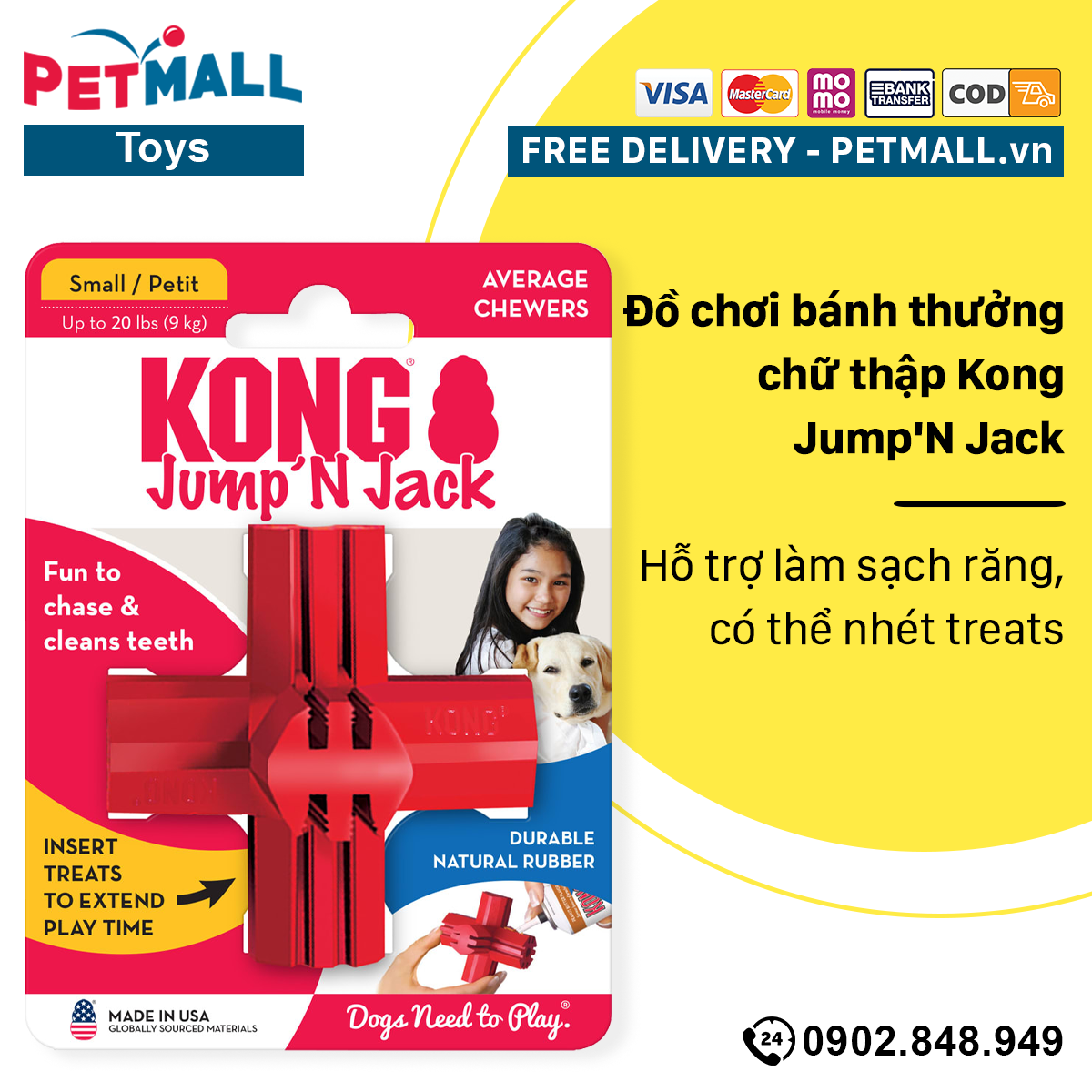 Đồ chơi bánh thưởng chữ thập Kong JumpN Jack