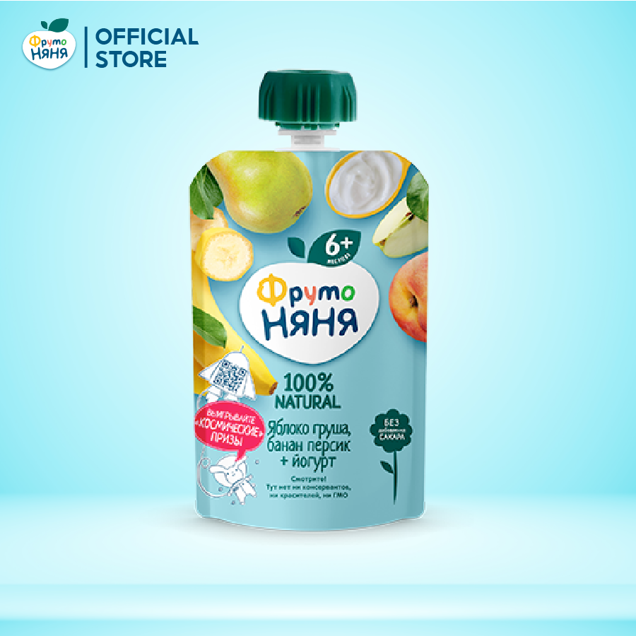 [QUÀ TẶNG HOT] Trái cây nghiền vị táo, lê, chuối, đào cùng sữa chua Fruto Nyanya 90g