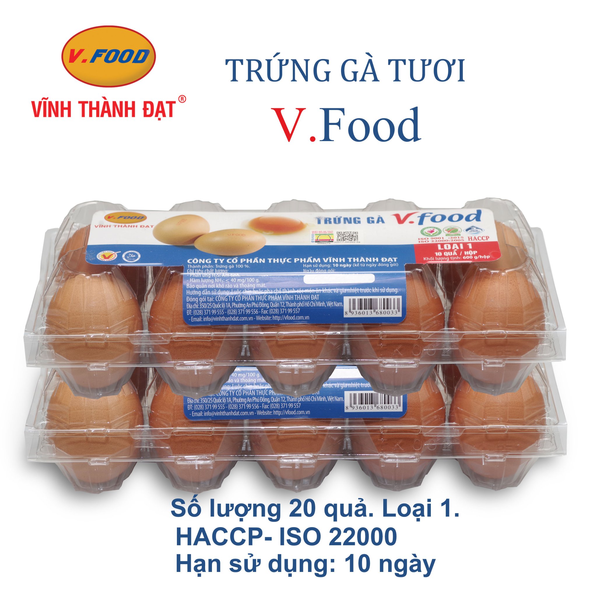(GIAO NHANH HCM)COMBO 2 VỈ TRỨNG GÀ TƯƠI V.FOOD ( 20 QUẢ) DATE MỚI