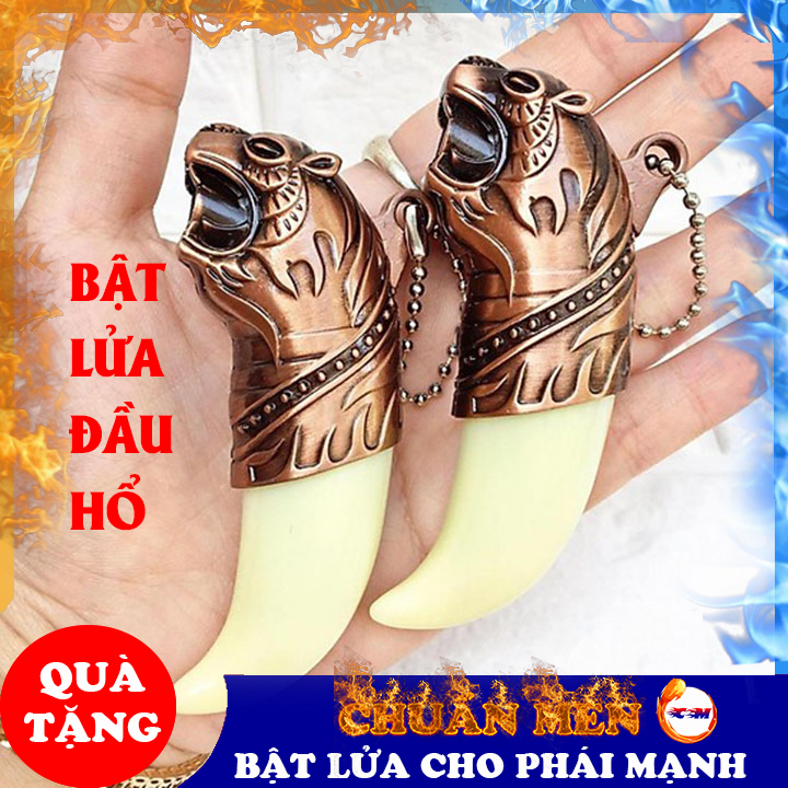 Bật lửa khò Chuẩn Men hình đầu hổ kiêm móc khoá dùng gas, chất liệu nhựa chống gió tốt - GD0024
