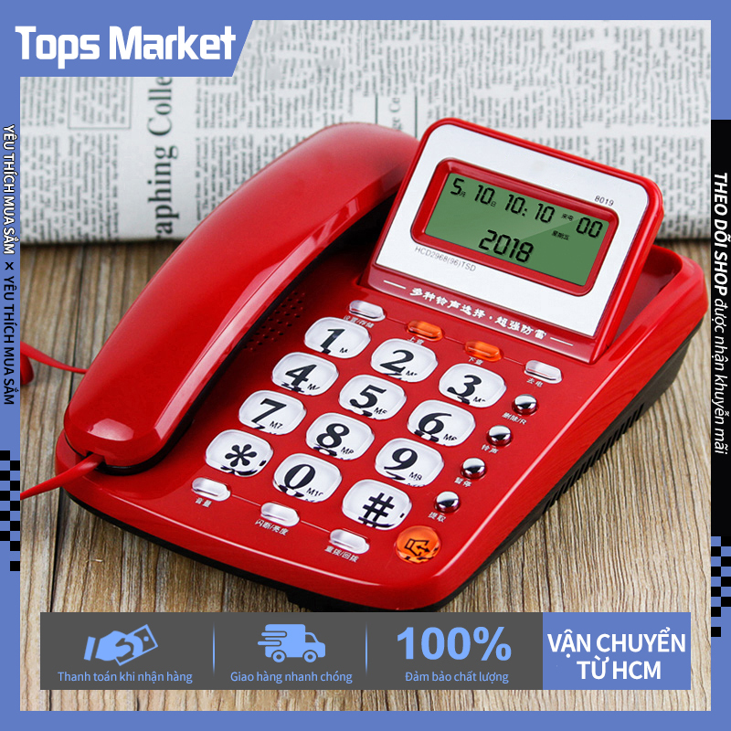 [HCM]Điện thoại cố định điện thoại bàn màu trắng và đỏ 2 cổng nối POS và máy Fax điện thoại gia đình bấm số