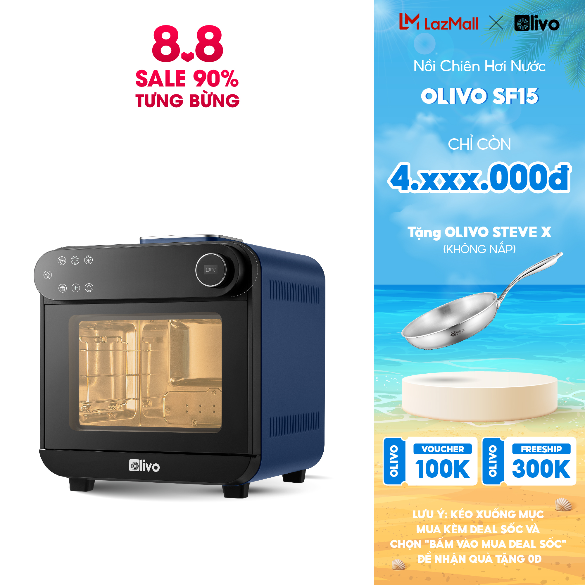 Nồi chiên hơi nước olivo sf15 – 37 chương trình cài sẵn – dung tích 15l – công suất 2620w