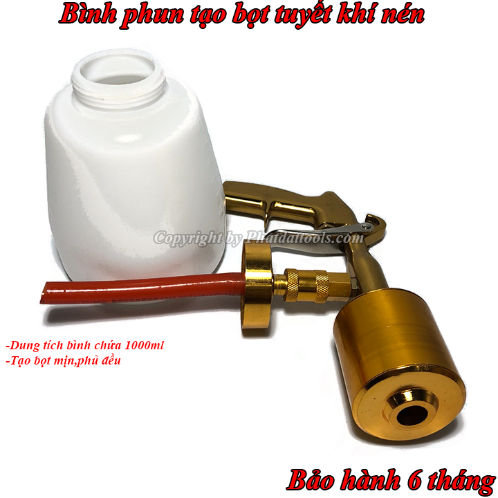 Bình phun tạo bọt tuyết rửa xe 1000ml dùng khí nén-Tặng kèm 100ml dung dịch nước rửa xe không chạm..