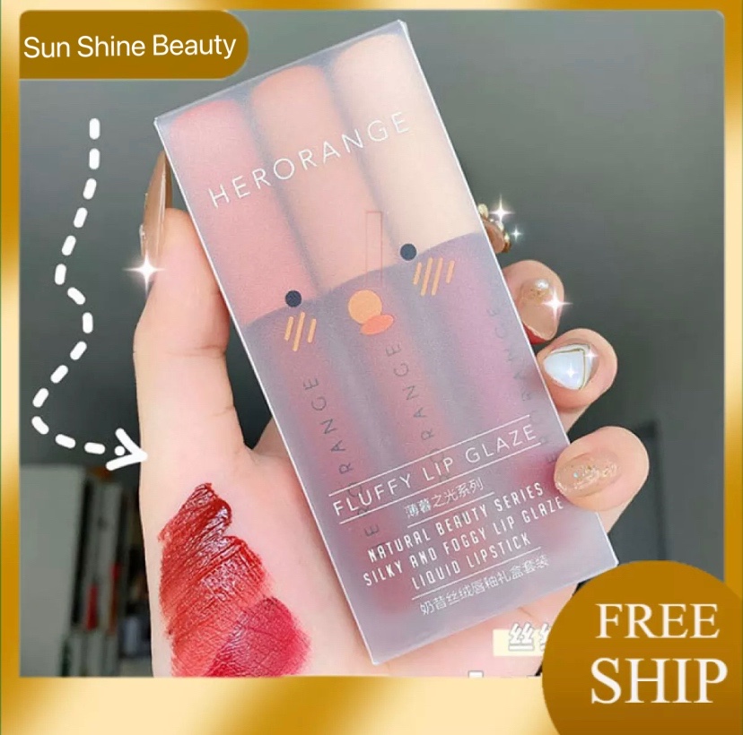 ❣️set 3 cây son herorange ❣️ son kem lì ,không trôi , không lem màu, sun shine beauty