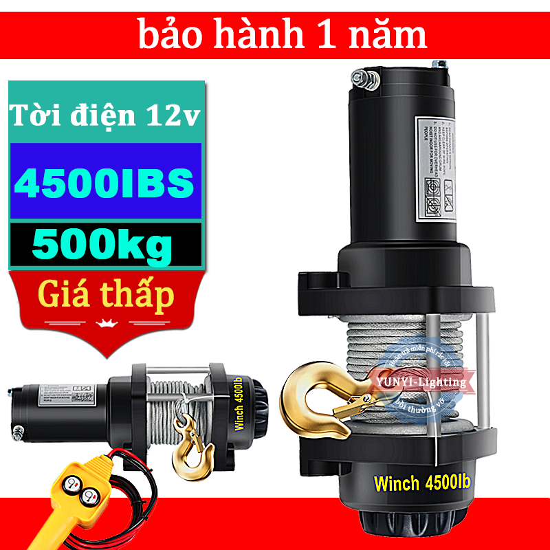 Tời điện 12v 500kg ắc quy 4500ibs lực kéo 2041kg, lực nâng 500kg,máy tời điện 500kg,tời điện 12v 4500lbs