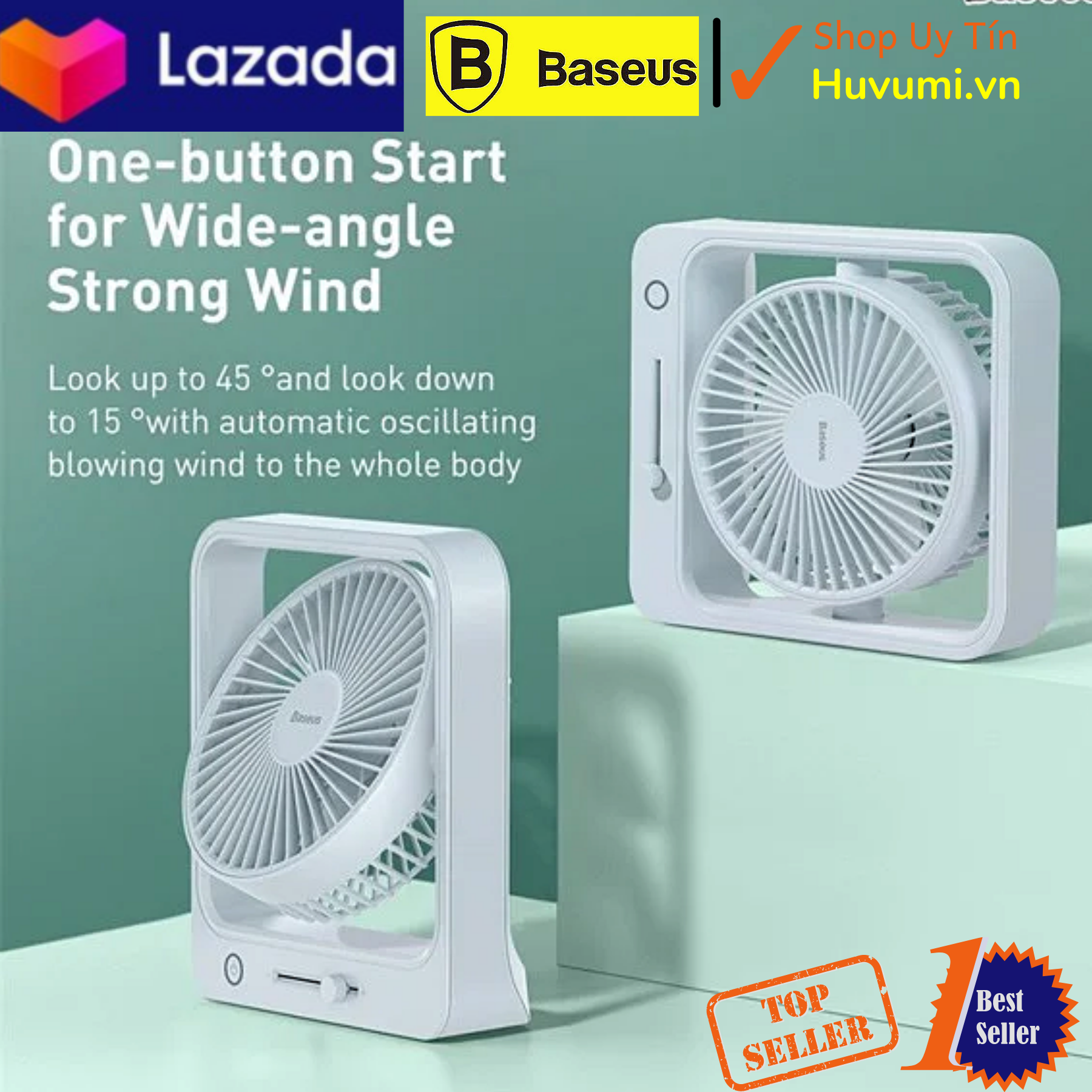 Quạt mini pin sạc baseus cube shaking fan lv806-eu-wh
