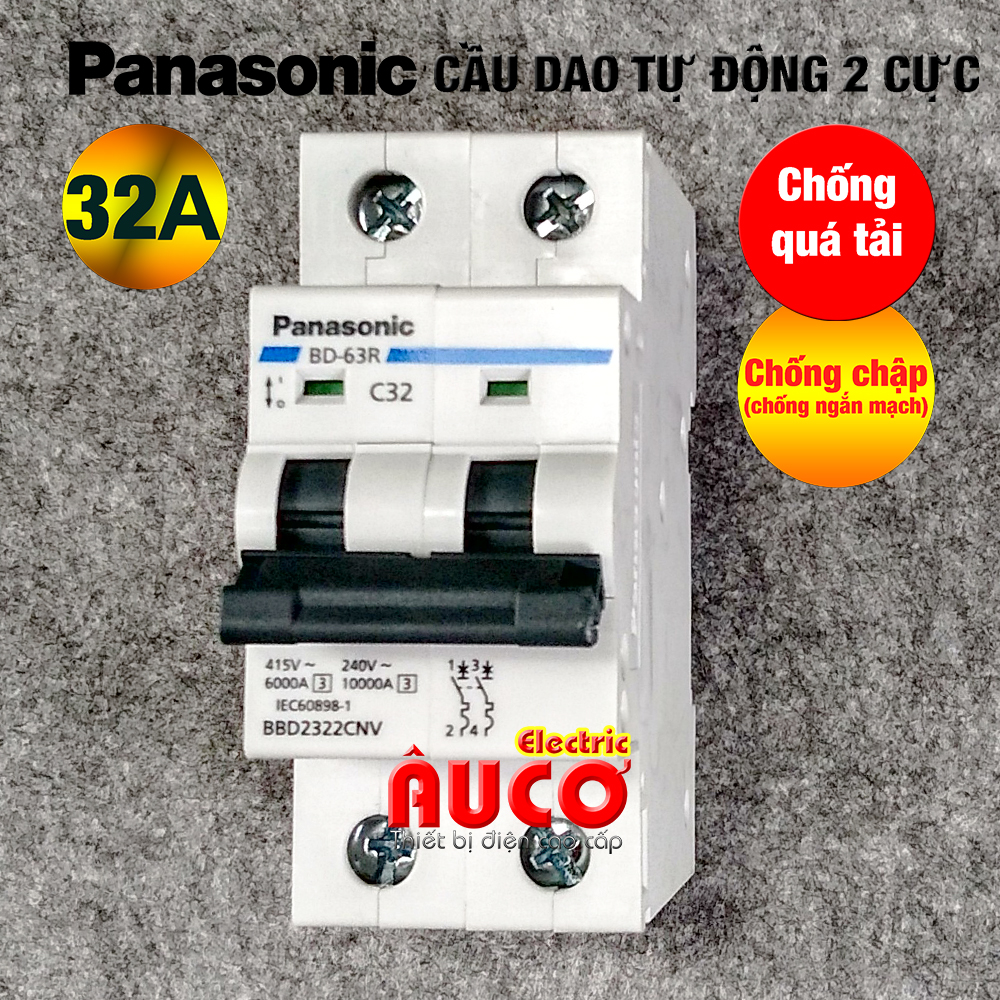 [32A] Cầu dao tự động bảo vệ quá tải & ngắn mạch PANASONIC 32A loại 2 cực