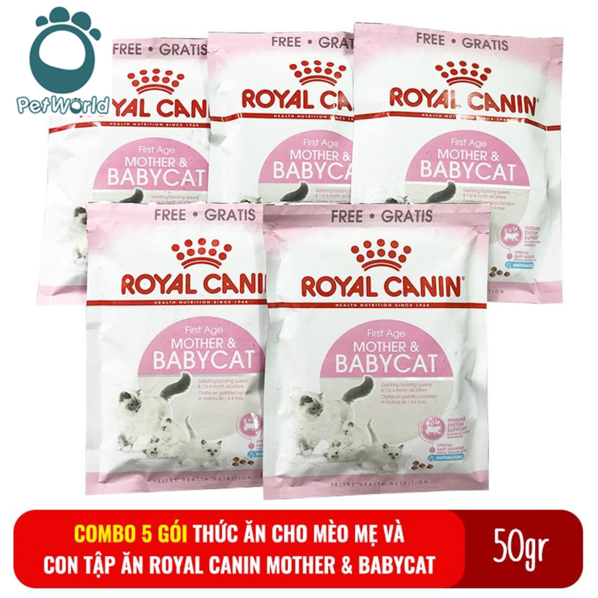 Combo 5 gói mẫu thử Thức ăn cho mèo mẹ và mèo con tập ăn Royal Canin Mother and BabyCat 50gr