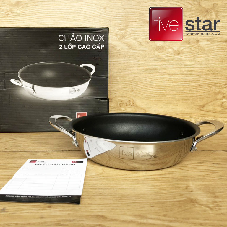 Chảo chống dính Inox 2 quai đáy liền Fivestar Plus đường kính 22cm , bảo hành 5 năm