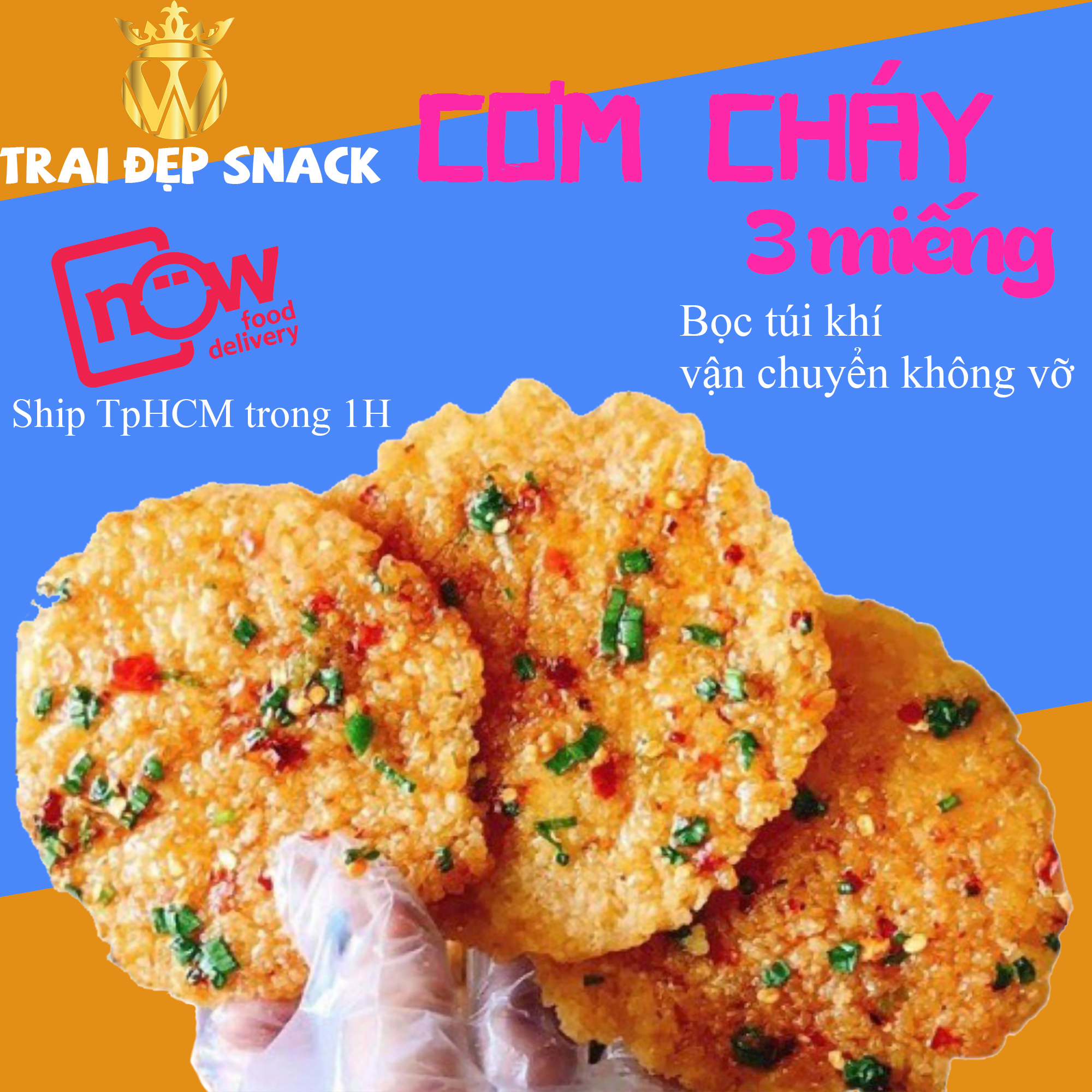 [HCM]10 BỊCH CƠM CHÁY MẮM HÀNH VẬN CHUYỂN KHÔNG VỠ - TRAI ĐẸP SNACK
