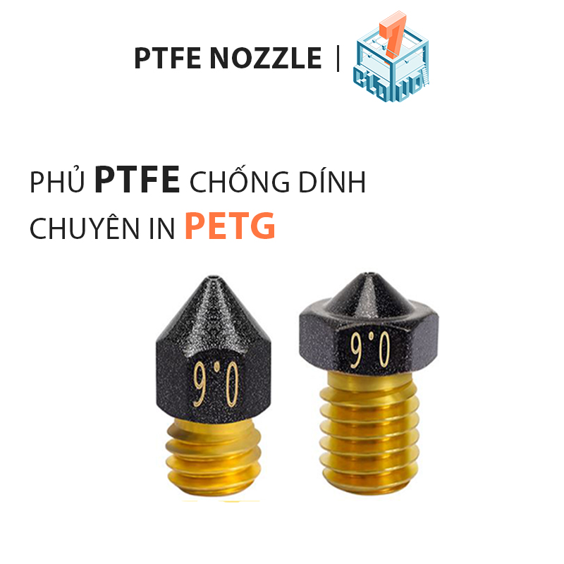 Đầu phun mk8 e3d v6 chống dính ptfe, chuyên dụng in 3d petg, abs, tpu
