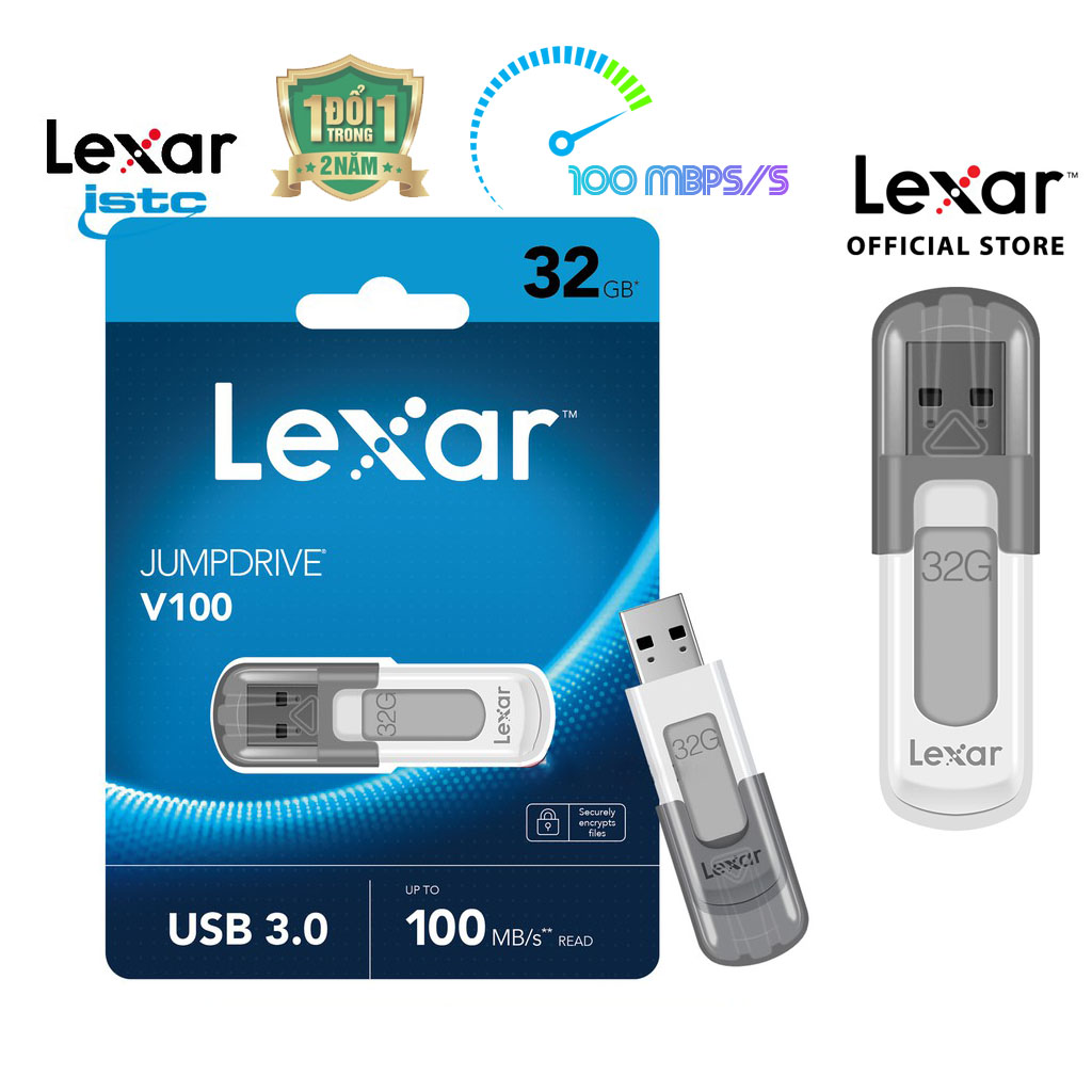 USB 32Gb Lexar Jump Drive V100 USB 3.0 thương hiệu Mỹ tốc độ cao 100MB/s Bảo hành 24 tháng - Thiết bị lưu trữ chính hãng