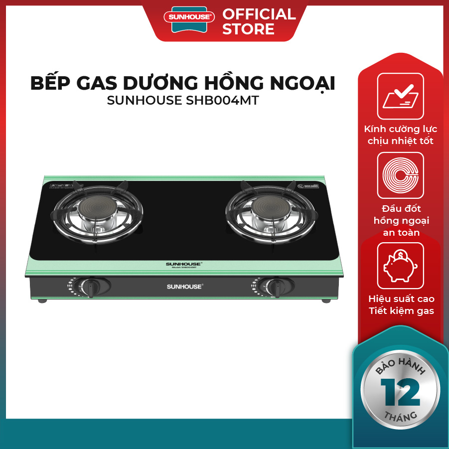 Bếp gas dương hồng ngoại SUNHOUSE SHB004MT - Đầu đốt hồng ngoại tiết kiệm gas - Kiềng bếp tráng men siêu bền, chịu lực chịu nhiệt tốt - Không bị tạt lửa khi nấu - Hàng chính hãng Sunhouse Việt Nam