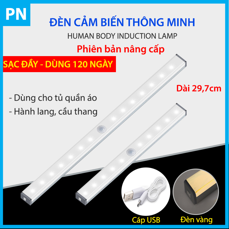 Đèn gắn tủ quần áo sạc pin, đèn cảm biến thông minh, đèn led gắn tủ quần áo tiện dụng