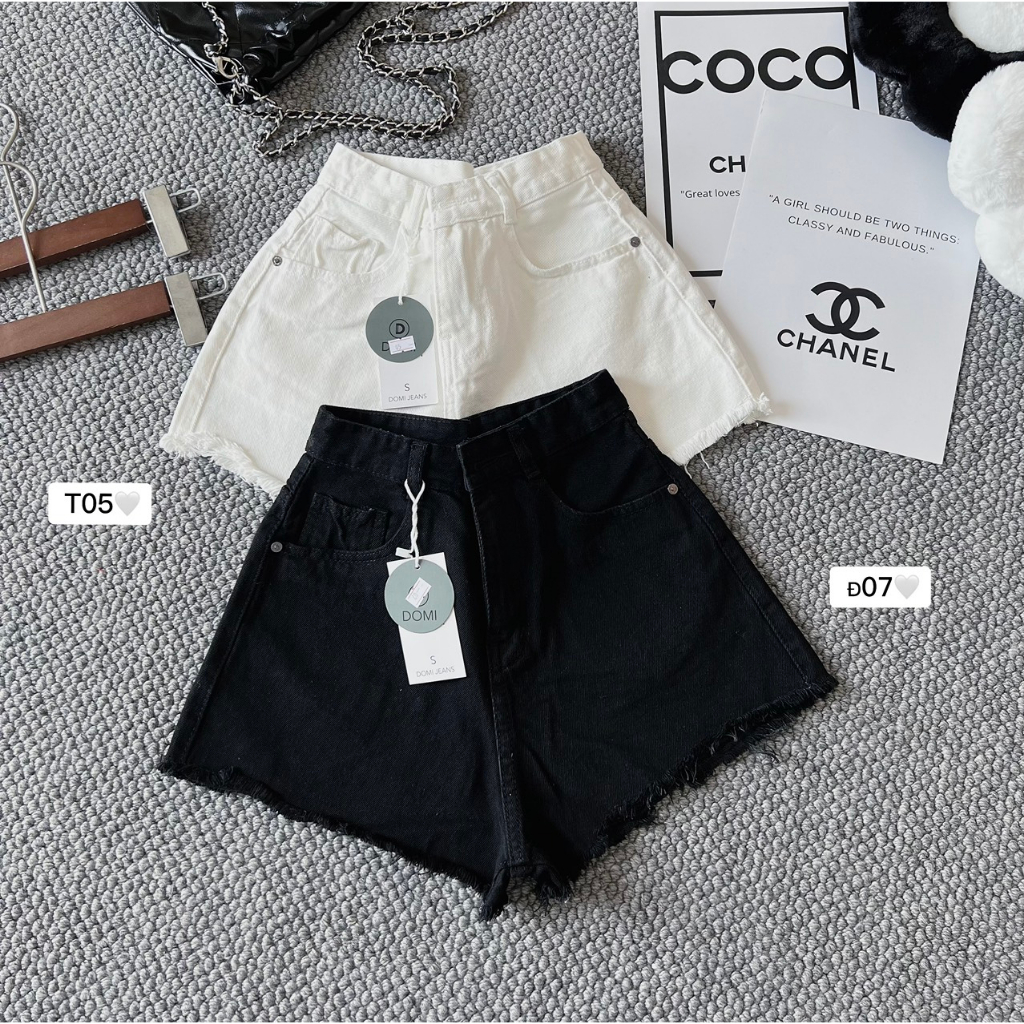 Quần short jean nữ trắng vải denim lai tua rách cá tính