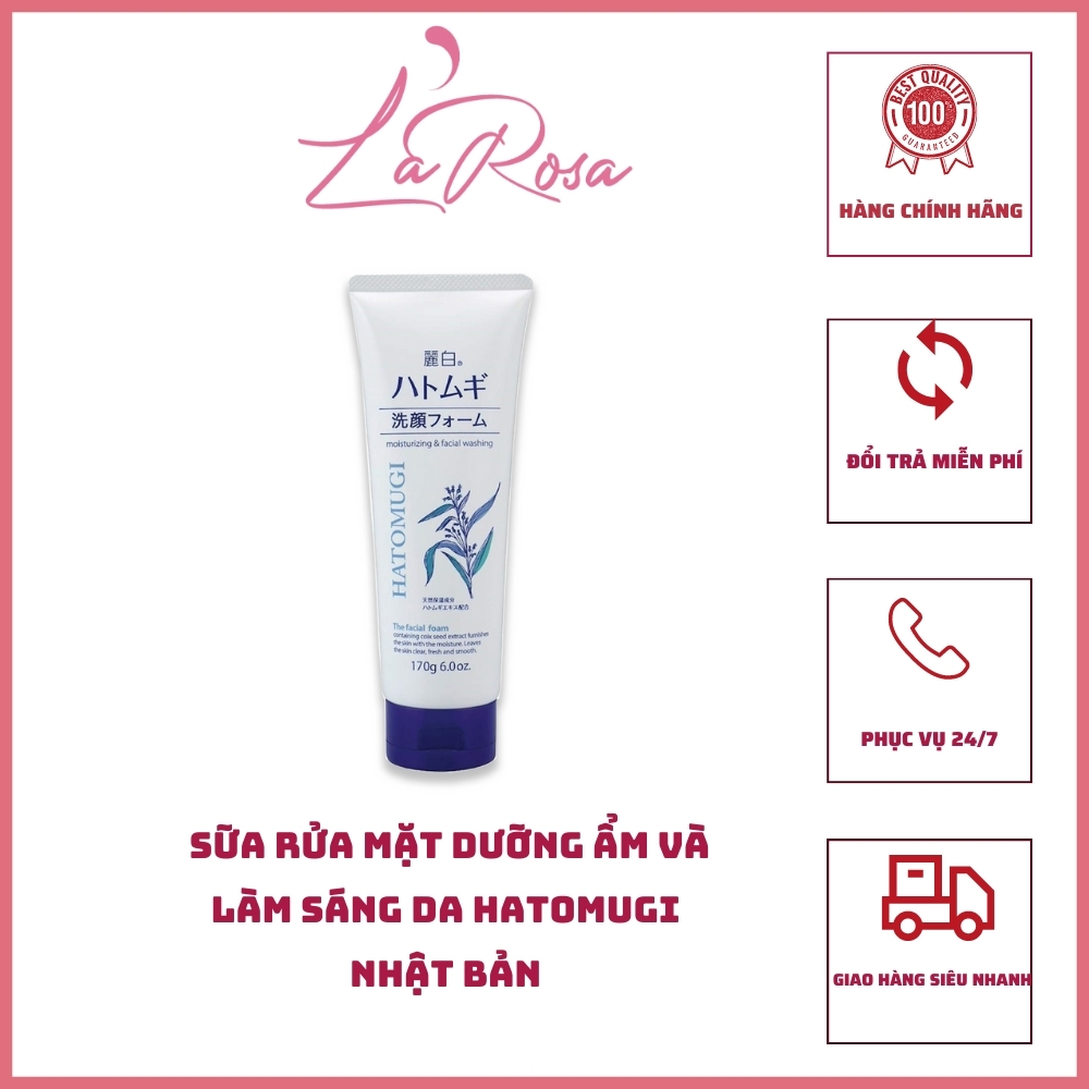 Sữa rửa mặt dưỡng ẩm trắng da hatomugi kumano nhật bản 170gr, larosa, lr50