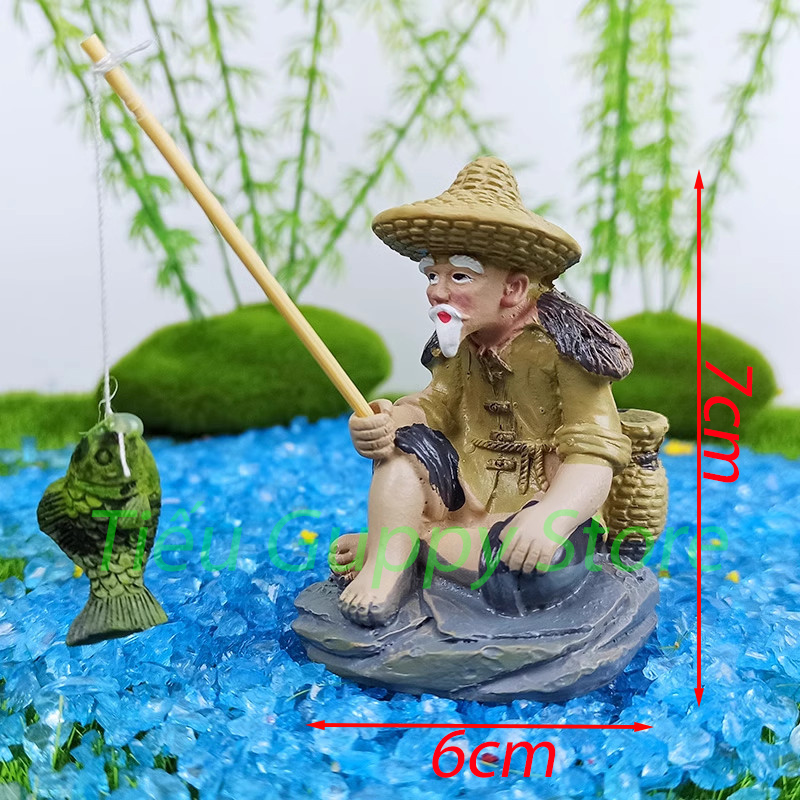 Mô hình ông lão đánh cá - trang trí hồ cá cảnh, tiểu cảnh, terarium...