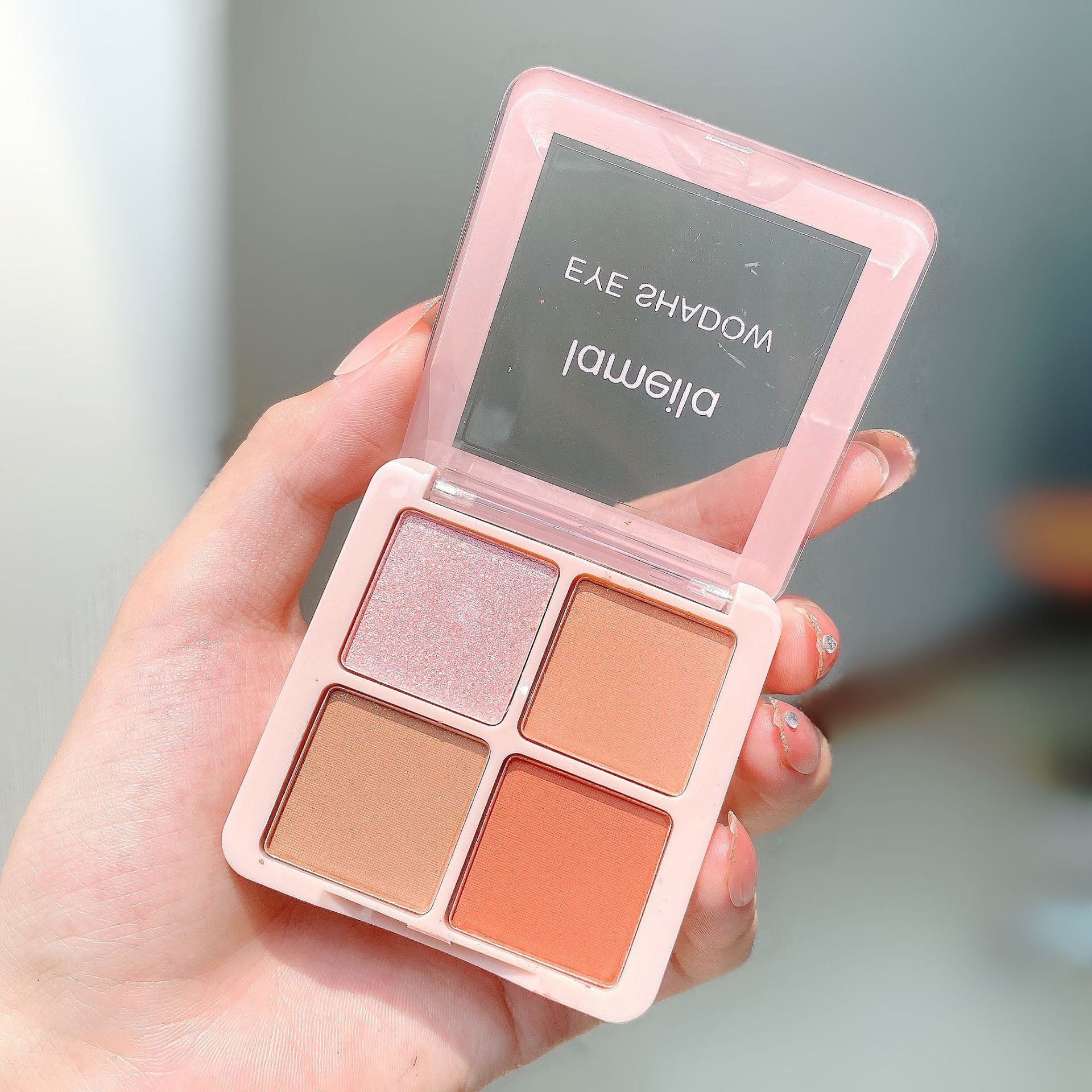 LAMEILA Bảng phấn mắt làm sáng 4 màu di động Highlight Shimmer Shine Brightening Eyeshadow Palette phấn mắt