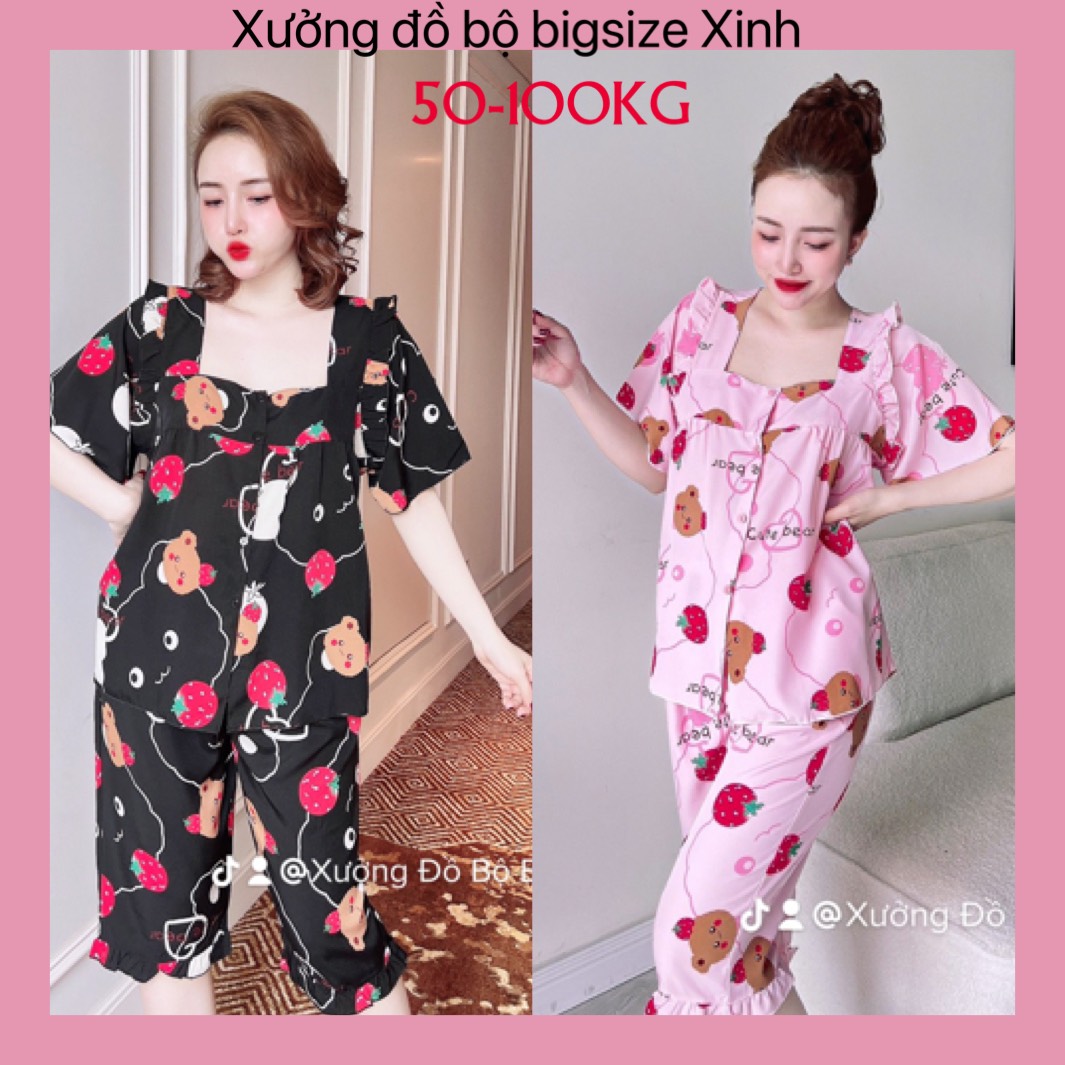Đồ bộ mặc nhà nữ quần lửng bigsize 40-95 Kg mùa hè thun chất lụa mango mềm mát