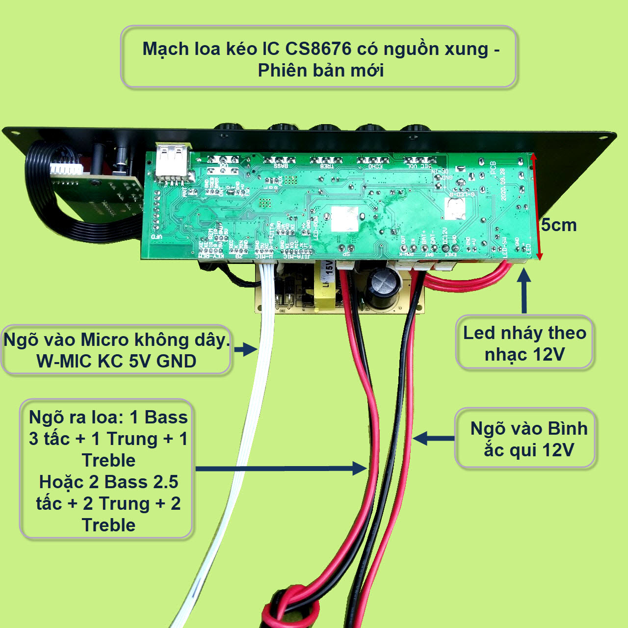 Mạch loa kéo CS8676 có nguồn xung kèm Micro đơn hoặc Micro đôi – Bluetooth