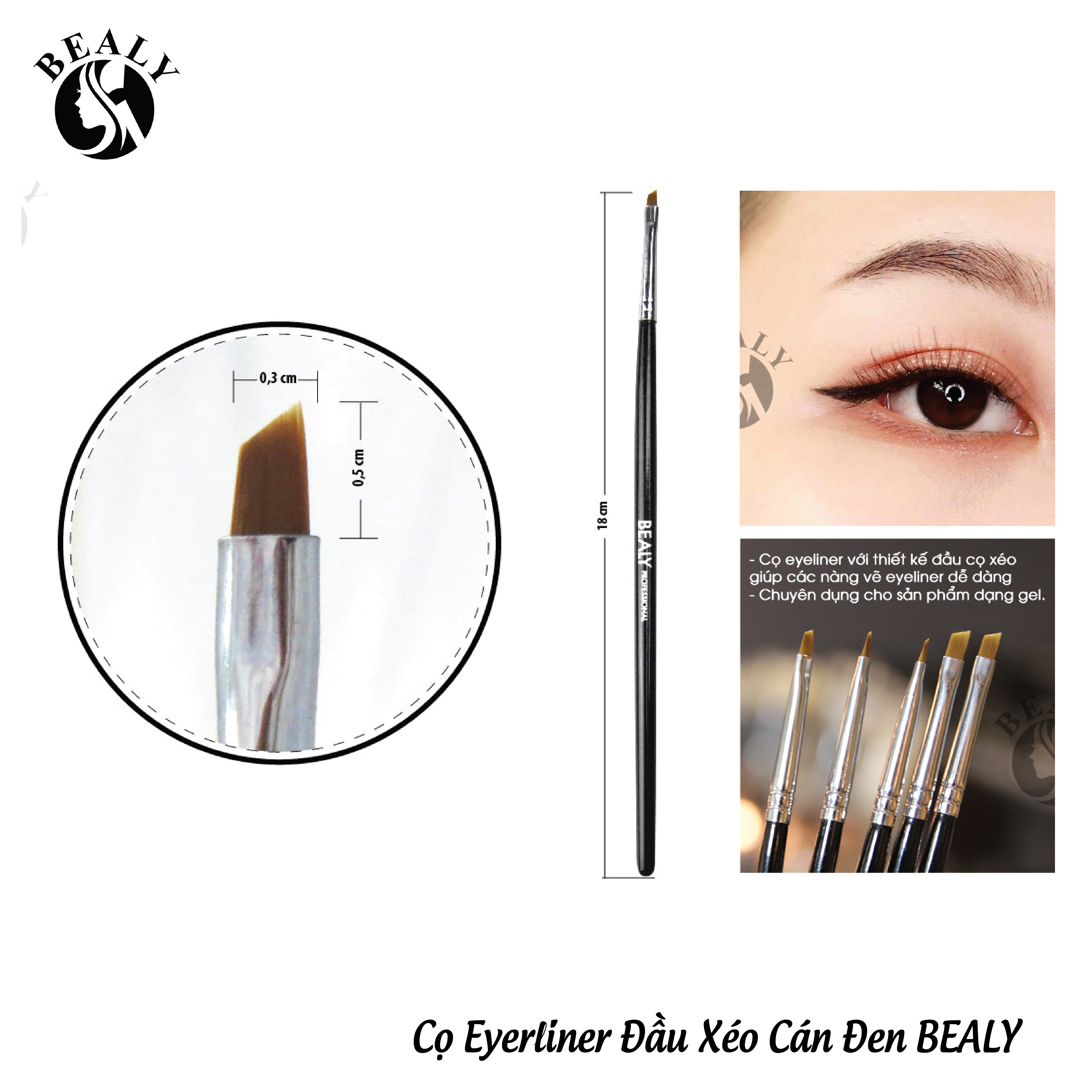 Cọ eyeliner đầu bằng/ xéo cán đen bealy