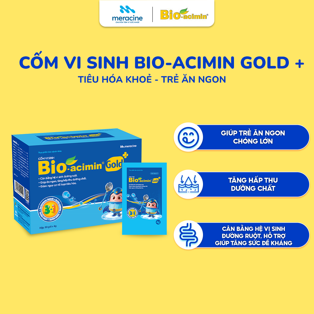Combo 5 cốm vi sinh bio acimin gold hỗ trợ tiêu hóa, kích thích ăn ngon cho trẻ em, người lớn hộp 30 gói giúp tăng sức đề kháng, bổ sung vi chất và các amin thiết yếu