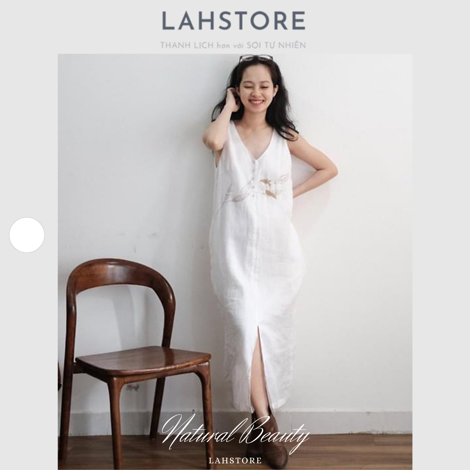 Đầm suông linen hàn 2 lớp thêu hoa lahstore váy suông dáng dài sát nách cổ v - dslth05