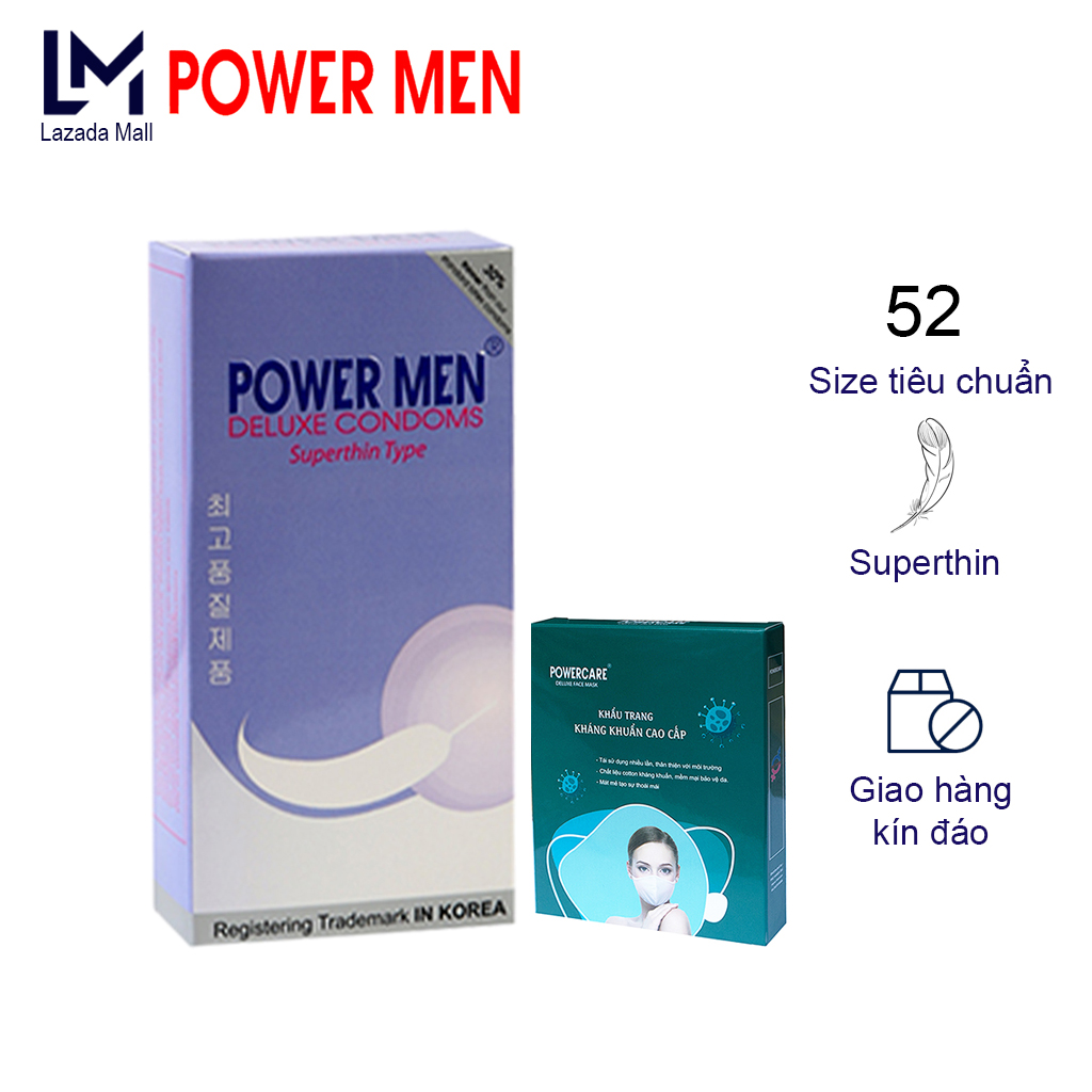[Tặng Khẩu trang] Bao cao su Powermen Superhin Hộp 12 BCS - Bao Cao Su Siêu Mỏng Power Men Superthin Type Hộp 12 Chiếc