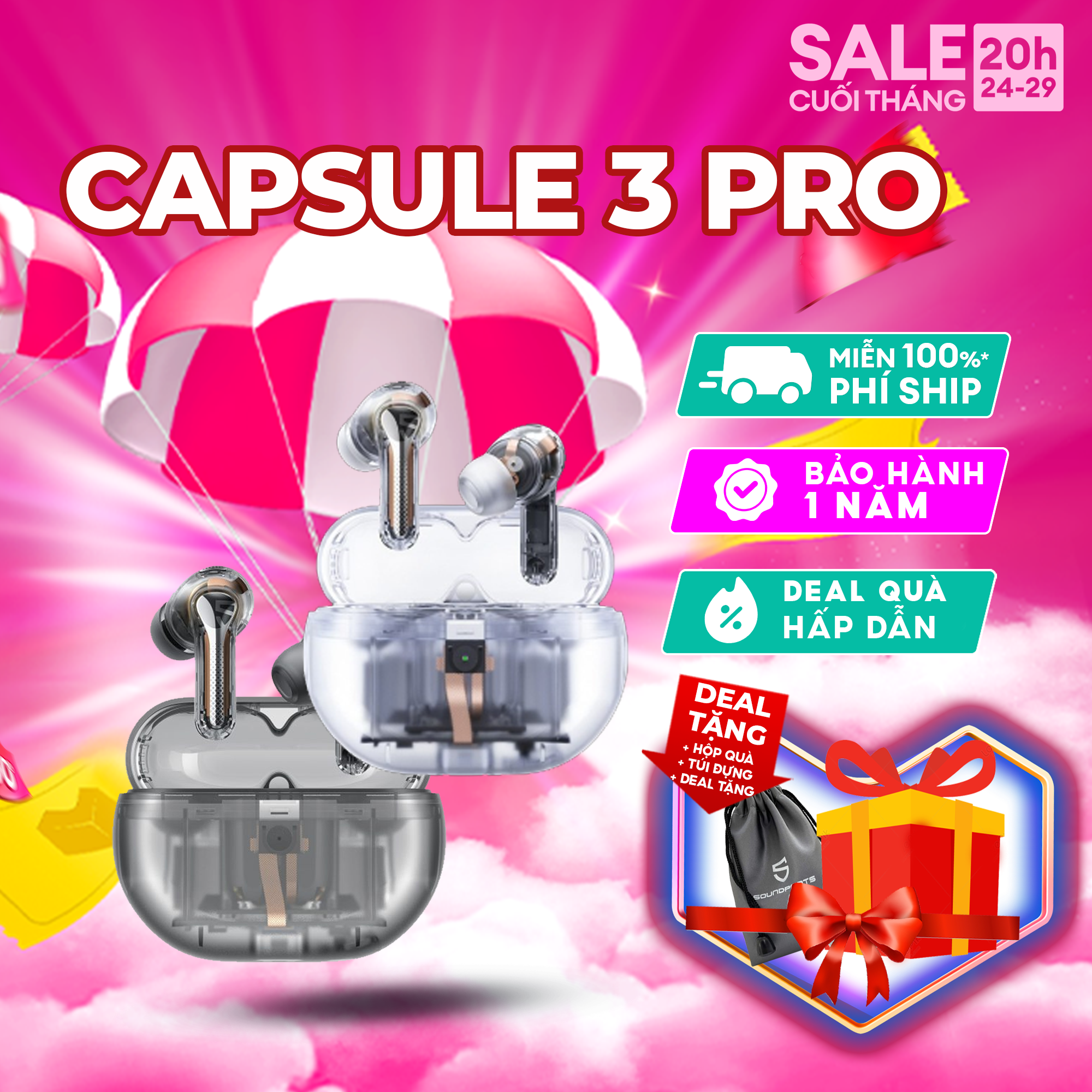 Tai nghe True Wireless Bluetooth SoundPEATS Capsule 3 Pro, codec LDAC, thời gian nghe 8h