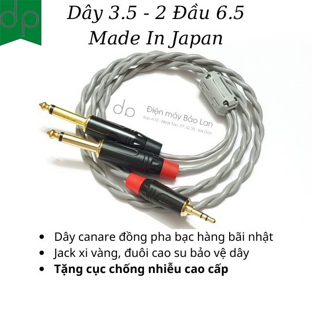 Dây 3.5 ra 2 đầu 6 ly mono bãi nhật - hãng canare japan, màu xám, bảo hành 6 tháng