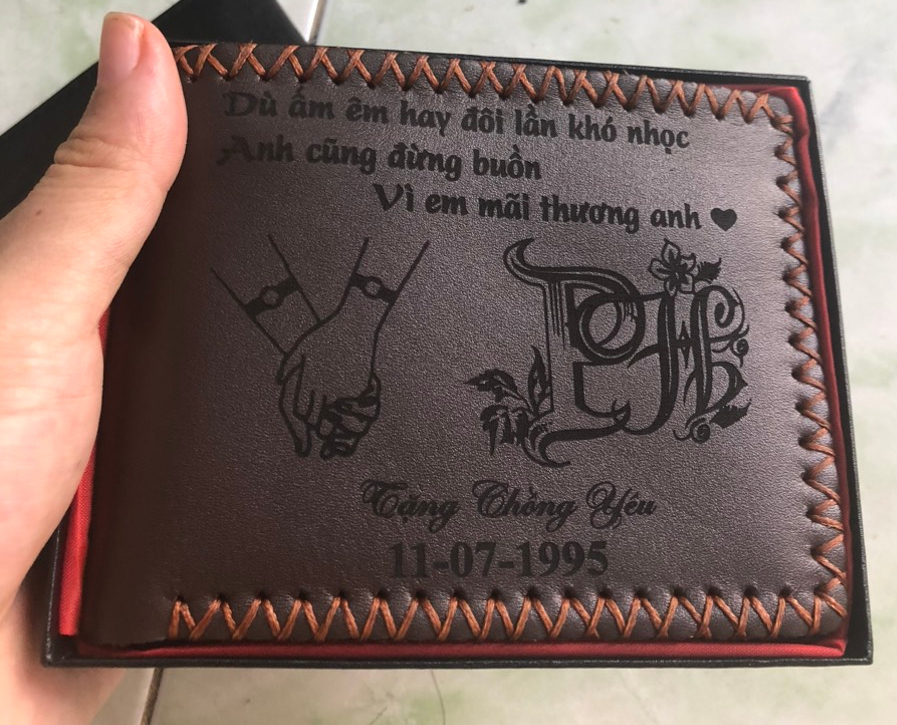Bóp ví nam da bò khắc tên theo yêu cầu , ví nam cao cấp thương hiệu galvin
