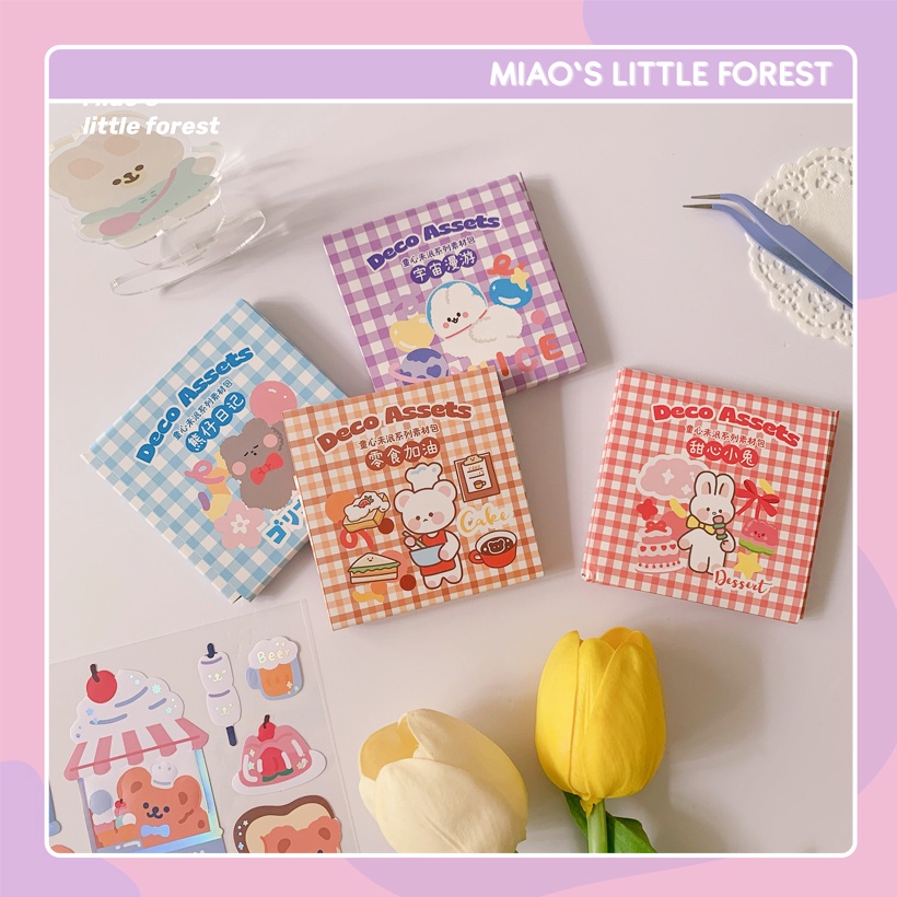 Set sticker, giấy nền DECO ASSETS 80 món nhãn dán giấy nền kẻ ô cute trang trí sổ bulletjournal MST419 miaoslittleforest