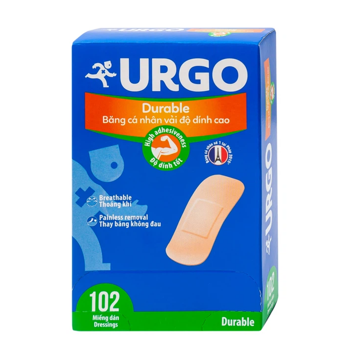 Băng cá nhân vải độ dính cao Urgo Durable dùng để bảo vệ vết thương 102