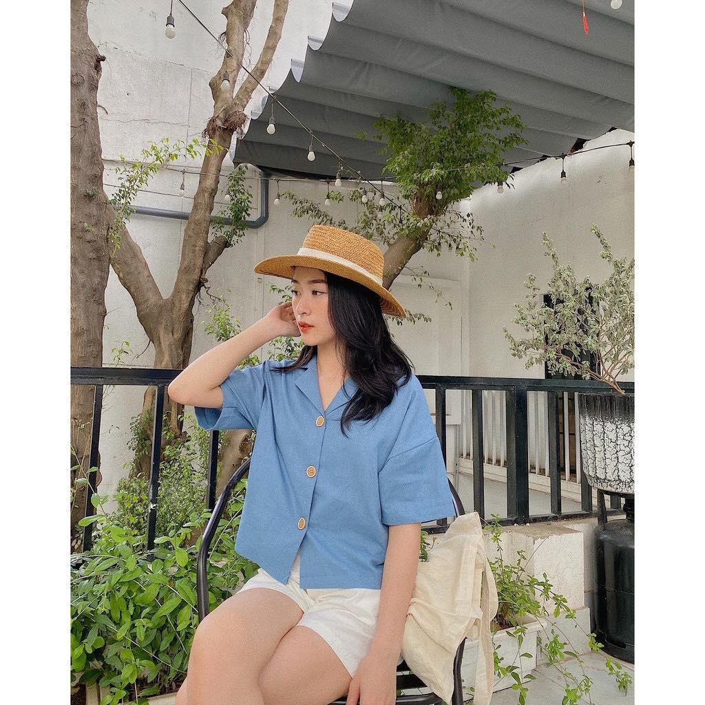 Áo sơ mi nữ công sở dáng ngắn cộc tay