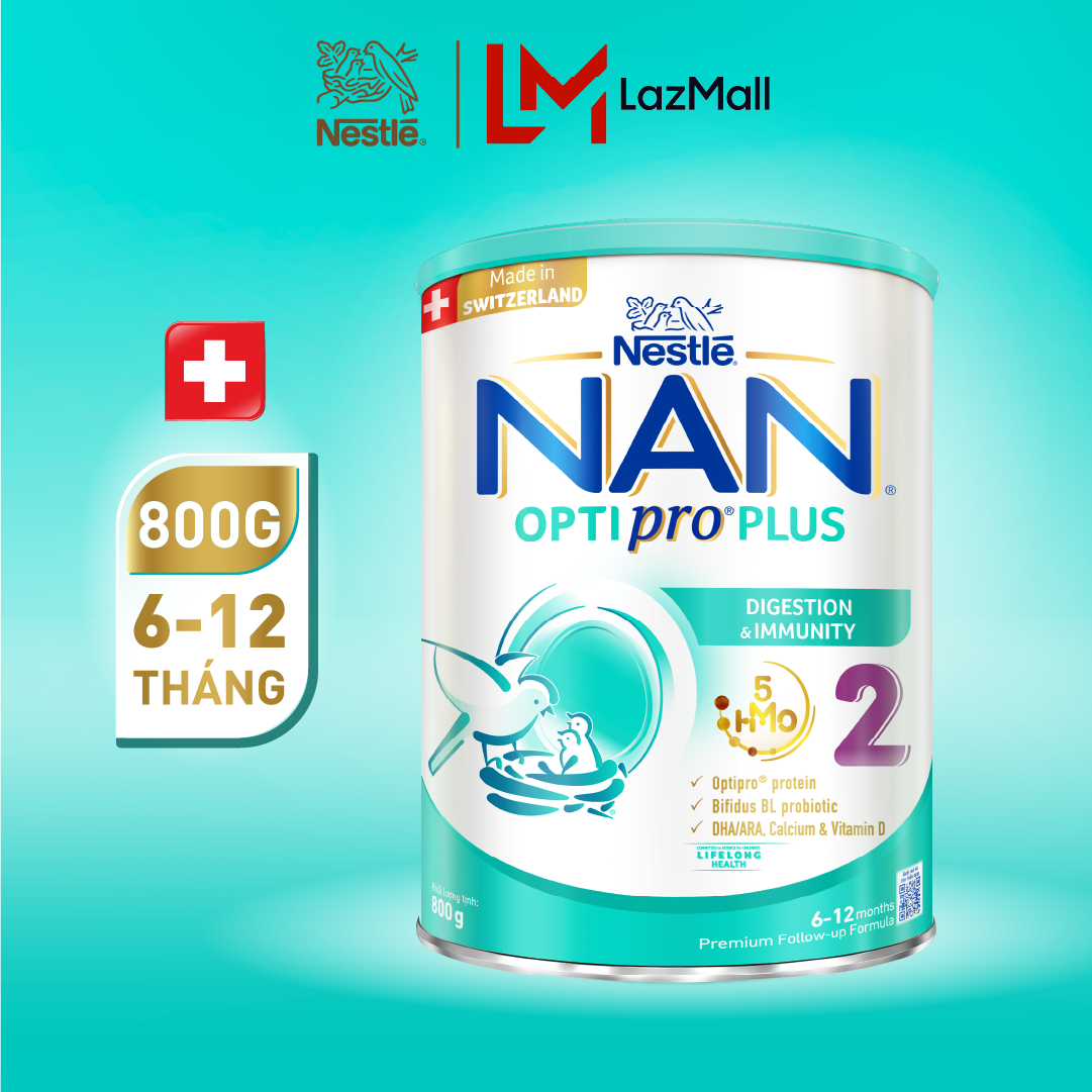 Sữa bột Nestle NAN OPTIPRO PLUS 2 800g với 5HMO Sữa Mát với đạm Optipro, 5HMO Hỗ Trợ Tiêu Hóa, Đề Kháng, Trí Não  Phát Triển Toàn Diện, Nhập Khẩu Thụy Sĩ