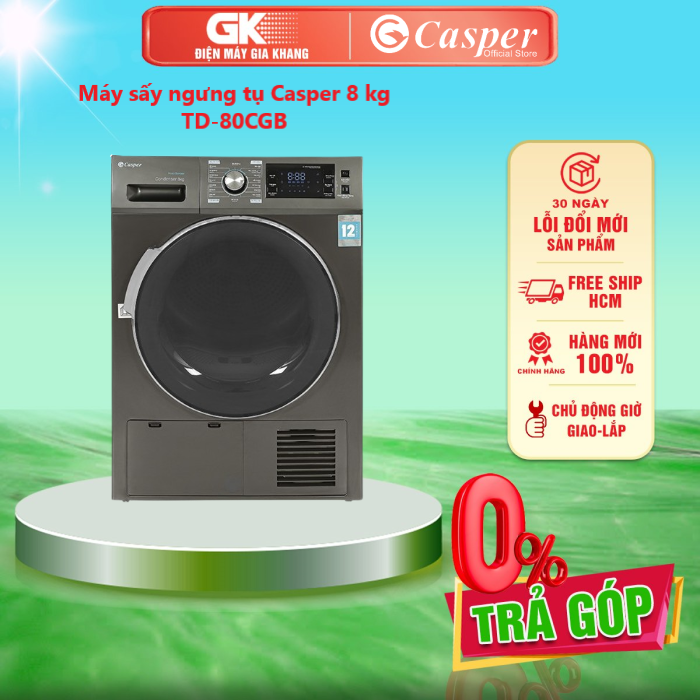 Máy sấy ngưng tụ casper 8 kg td-80cgb - - đồ trẻ em cảm biến nhiệt, độ ẩm chỉnh mức độ sấy - giao hàng toàn quốc - freeship hcm