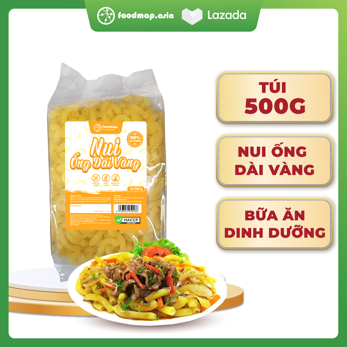 Nui Ống Dài Vàng Foodmap Consumer Túi 500g